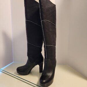UGG Black Leather and Sheepskin High Heeled Boots